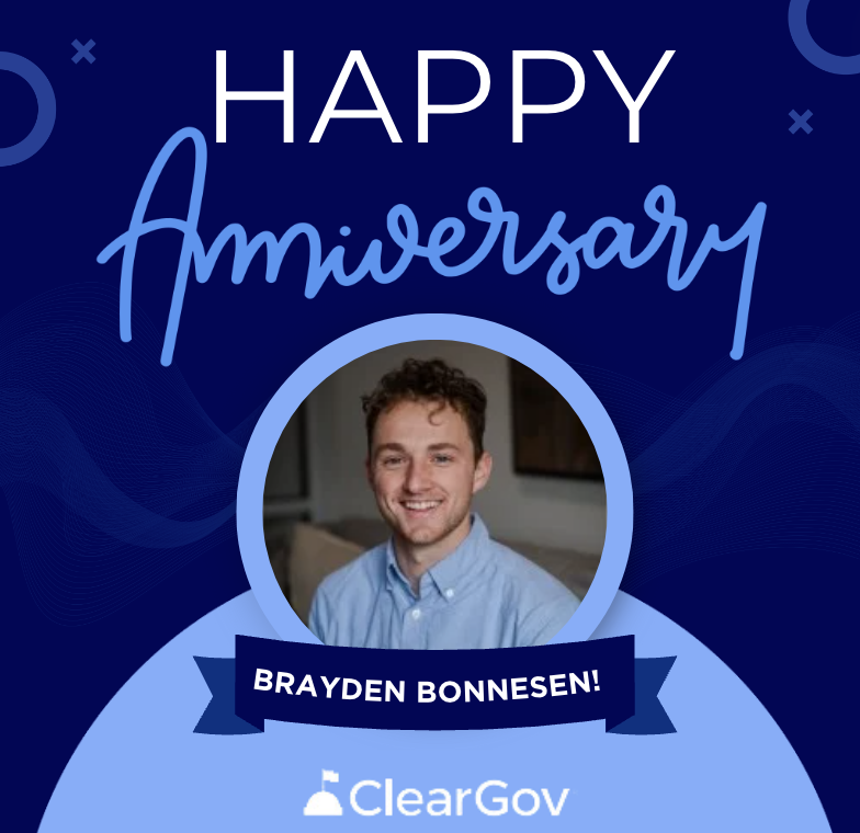 Wishing a happy one year anniversary to Brayden Bonnesen, our awesome Demand Generation Specialist. We're glad you're a part of the team. #ClearGov
