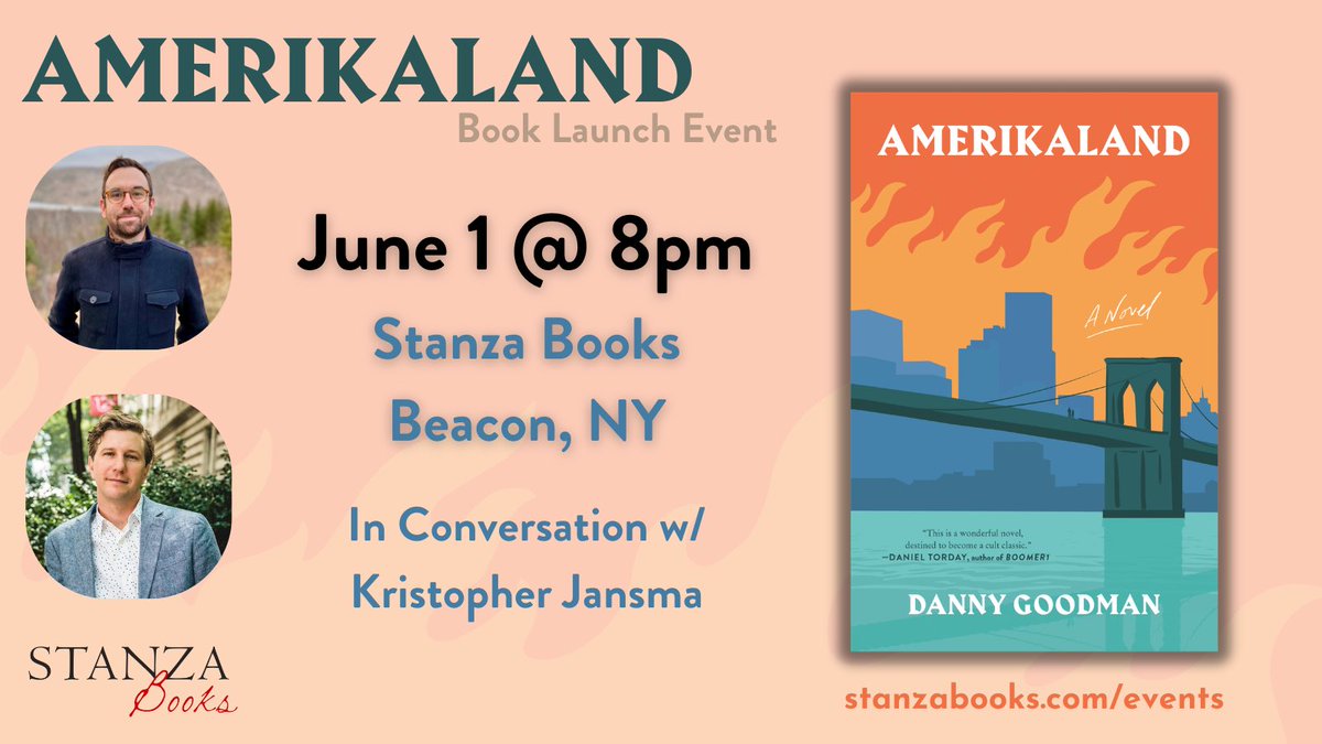 So excited to announce the launch of AMERIKALAND on Saturday, June 1 @ Stanza Books! Come hang out with me and @KristopherJans as we chat and celebrate AMERIKALAND’s release! RSVP: dannygoodman.me/events/stanza-… Can’t wait to see y’all on June 1! ❤️‍🔥📖🙏🏻🫶🏻