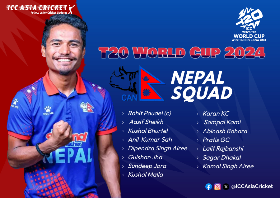 🚨 𝐁𝐢𝐠 𝐧𝐞𝐰𝐬 𝐚𝐥𝐞𝐫𝐭, 𝐍𝐞𝐩𝐚𝐥 𝐜𝐫𝐢𝐜𝐤𝐞𝐭 𝐟𝐚𝐧𝐬! 🇳🇵 ~ The moment you've been waiting for is finally here! Presenting the fearless squad geared up to conquer the T20 World Cup 2024! ~ Join the roar as they chase T20 glory!🏏🌟 #T20WorldCup2024 #NepalCricket