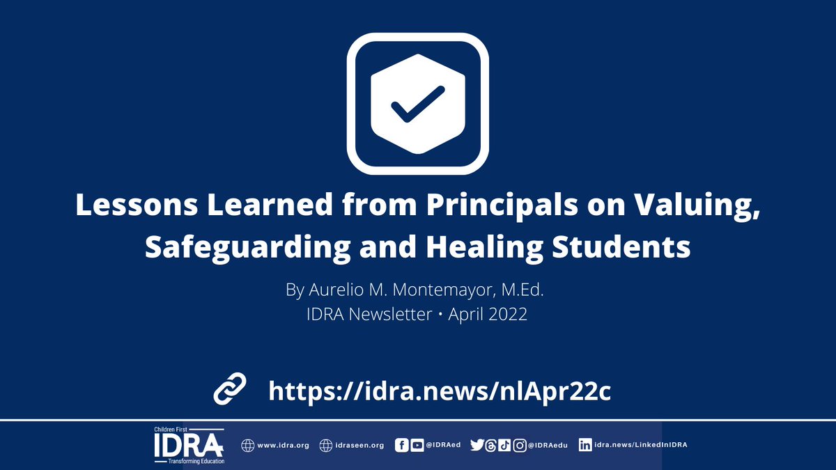 🍎Today, on #SchoolPrincipalsDay let's applaud the unsung heroes shaping our schools into safe, nurturing spaces. 🏫💫 Dive into this insightful article highlighting lessons learned from principals on valuing, safeguarding, and healing students: idra.news/nlApr22c 📚✨