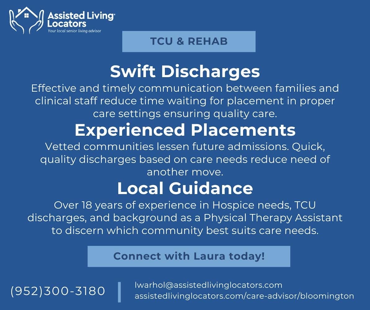 Your local guide to discharge planning.💙

Schedule a Free Consultation: assistedlivinglocators.com/care-advisor/b…
Reach Us Now: (952)300-3180

#assistedlivinglocators #MN #freeseniorservices #localbusiness #Minnesota #independentliving #assistedliving #memorycare