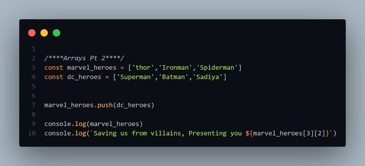 FirdausJaimi's tweet photo. Day 2.
Just completed Arrays in JavaScript from the playlist Chai or code.
@Hiteshdotcom #Javascript #100DaysOfCode https://t.co/3p3sMjB4J6
