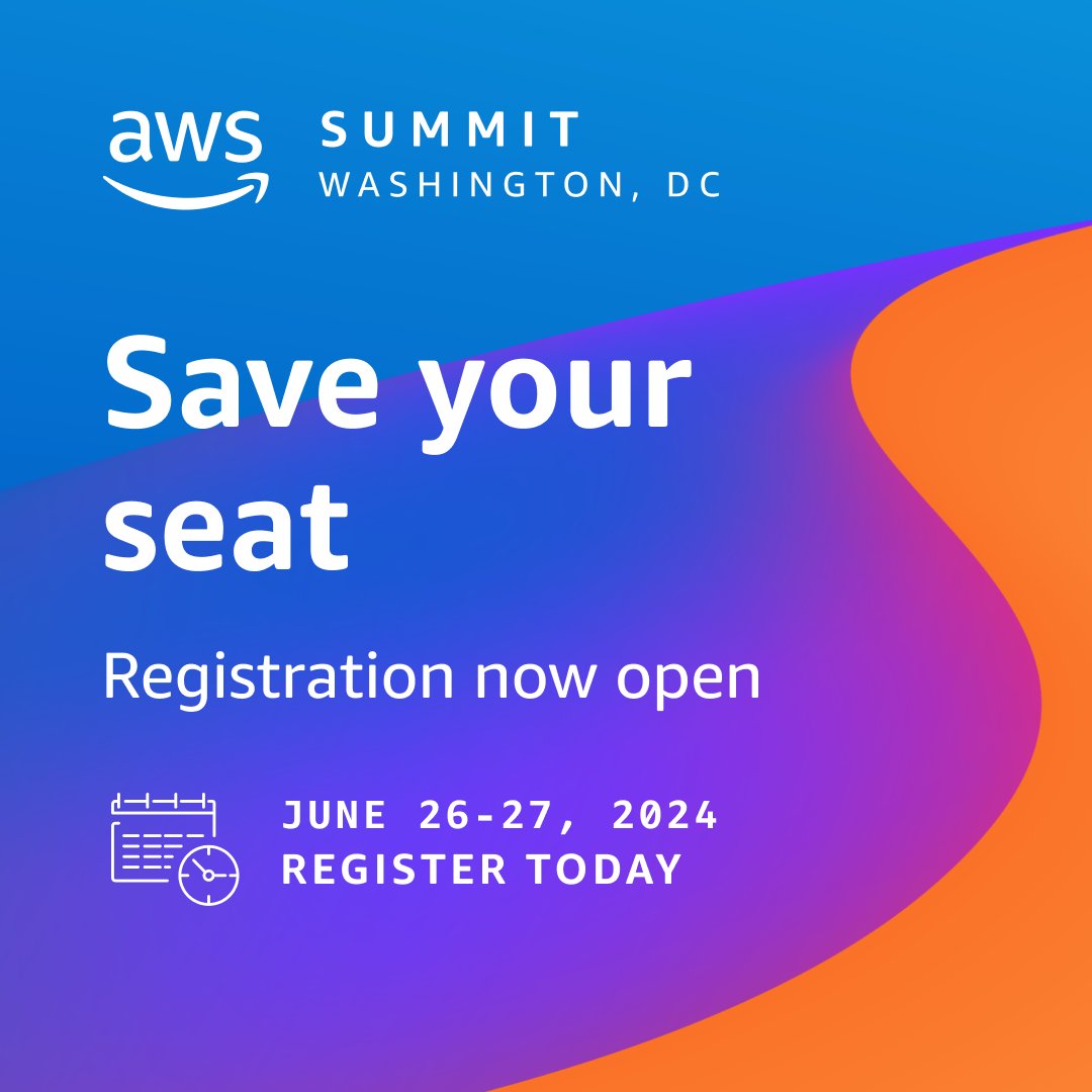 🤔 Work in the #PublicSector? Then you should join your peers to dive deep in the cloud at the #AWSSummit Washigton, DC! 🎉 No-cost registration is now open. 🆓 🔗 go.aws/3Qq1sM2