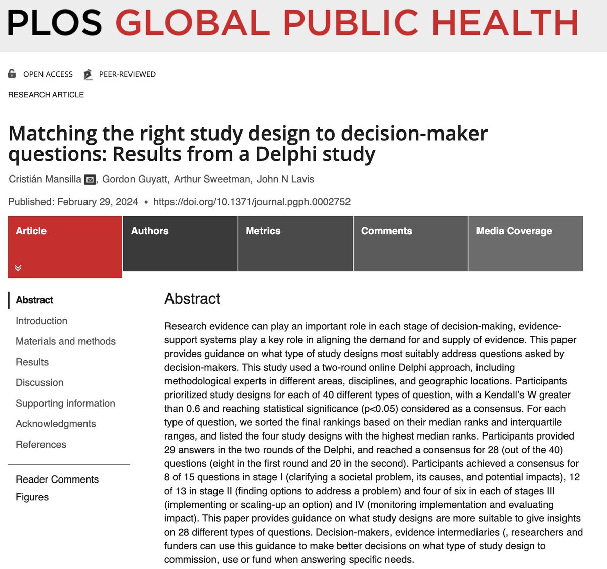 By identifying the type of question that decision makers are asking, evidence intermediaries can either search or commission a study using a design that would be well suited to address that particular need. Read more in this article published by @PLOSGPH journals.plos.org/globalpubliche…