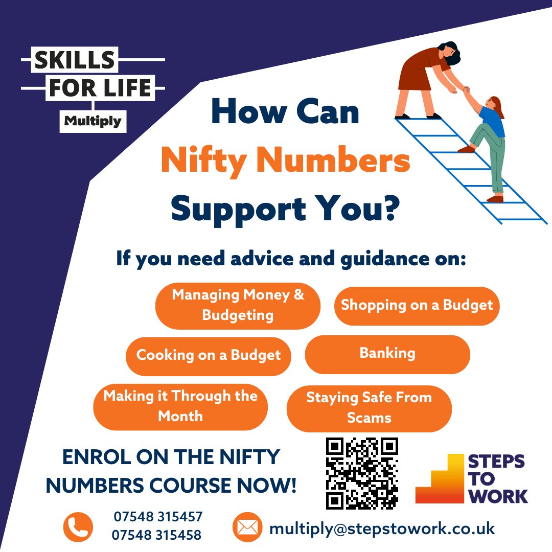 🔢 Dive into the world of financial literacy with our FREE Nifty Numbers course Join us to sharpen your money management skills and transform your financial outlook today! 💰🏡🍽️ For more information: stepstowork.co.uk/nifty-numbers/ ​ #NiftyNumbers