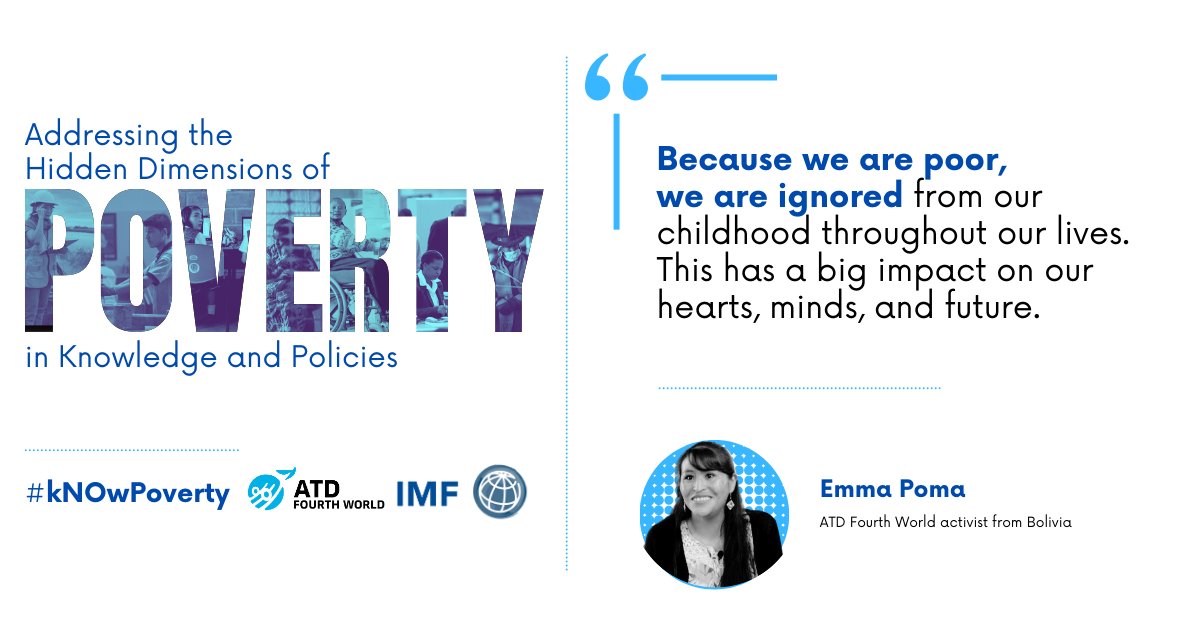 “Because we are poor, we are ignored from our childhood throughout our lives,” says Emma Poma, an @ATD4thWorld activist from Bolivia, who participated in our Hidden Dimensions of #Poverty conference. Learn why voices like hers matter to #EndPoverty. wrld.bg/zhnR50Rnf8X