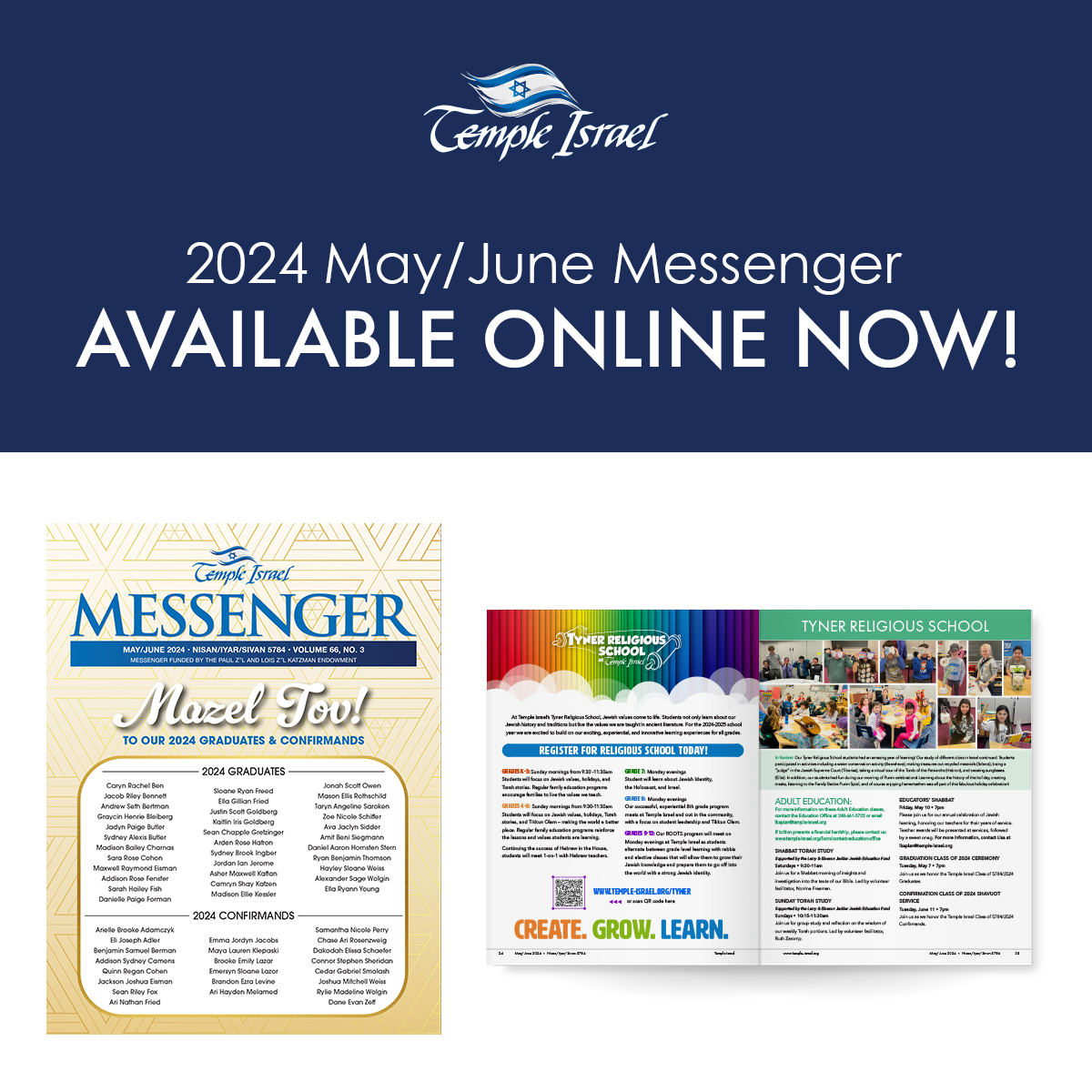 The May/June 2024 issue of The Messenger is LIVE! Read the online version now ➡ temple-israel.org/messenger #TempleIsrael #TempleIsraelEvents #Messenger #JewishCommunity