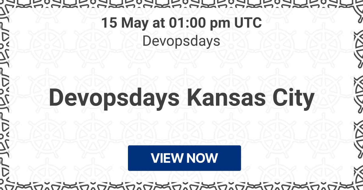 Starting in two weeks: 🔥 Devopsdays Kansas City (Devopsdays) 📍 In-person conference 📅 15 May ⏰ 15/05/2024, 13:00 UTC → kube.events/t/82ec475a-05e…