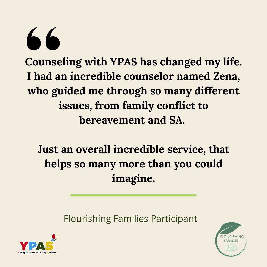 'Counseling with YPAS has changed my life' 🥰 Our pilot program, Flourishing Families, provided evidence-based therapy to 209 Liverpool families with children aged 5-25 impacted by trauma or violence. Read more 👉 ow.ly/PICx50Rp2gi