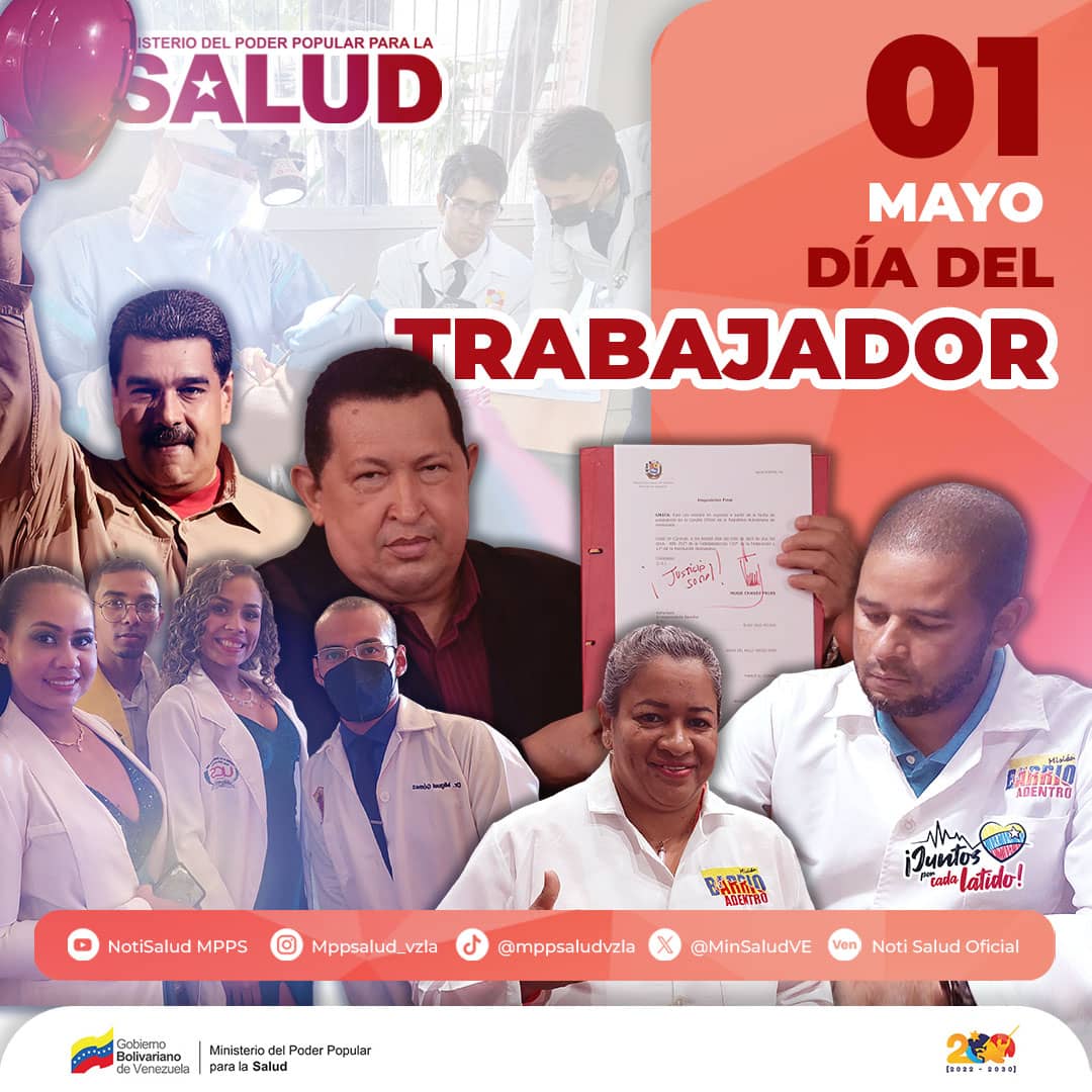 #01May | Felicitamos al pueblo trabajador, a toda la clase obrera del país, quienes día a día dan todo por nuestra patria, en especial a los trabajadores y trabajadoras de la Salud, parte fundamental de la consolidación del #SPNS #JuntosPorCadaLatido #MayoDeTransformación