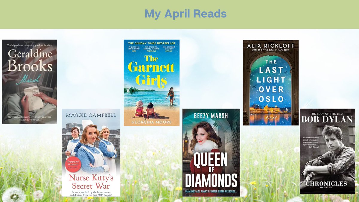 Thanks to @GeraldineBrooks @Marnie_Riches @PublicityBooks @beezymarsh #AlixRickloff and #BobDylan for some thought-provoking and entertaining reads last month #Booksworthreading #Historicalfiction
