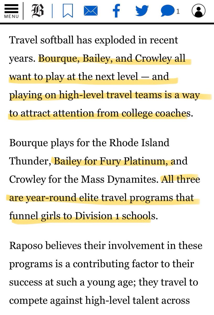 Great piece in @BostonGlobe about the incredible young talent on the #1 MA ranked @tauntonsoftball team, featuring our freshman star C @ABailey2027, currently leading her team with 3 HRs and tied for RBI w/ 17. The world has been notified 😉. @FuryPlatinum @ExtraInningSB