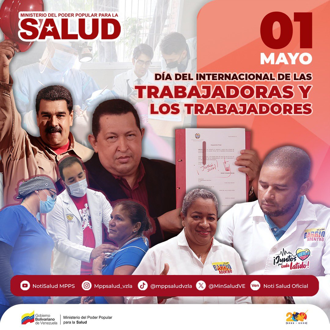 Inicia #Mayo, #MayoDeTransformación con nuestra Clase Obrera a la vanguardia de la Revolución Bolivariana. A mis hermanos y hermanas de lucha y en especial al sector #Salud les deseamos un feliz Día de las y los Trabajadores! #1May @NicolasMaduro #JuntosPorCadaLatido