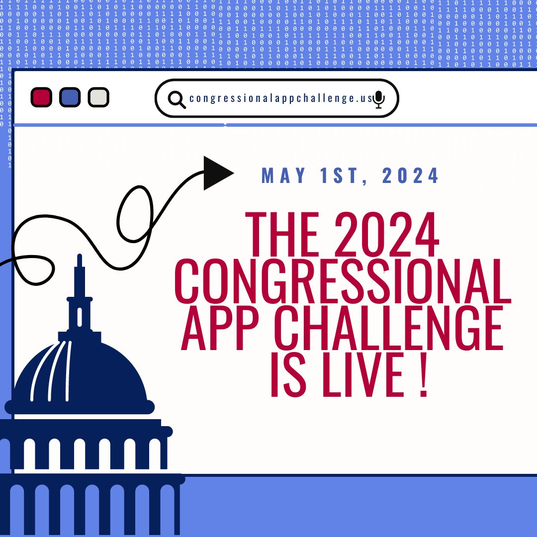 Congress has officially launched the 2024 Congressional App Challenge! Are you a student ready to change Washington...and the world? Don't miss your chance to Code for Congress - register today! congressionalappchallenge.us/students/stude… #Congress4CS