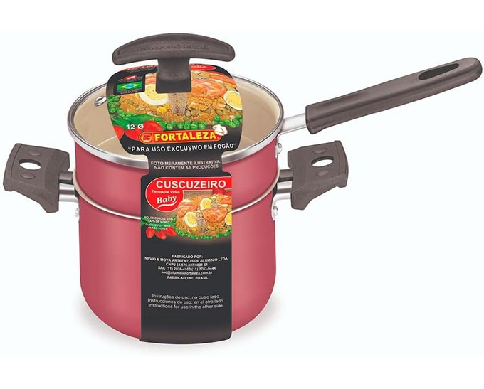 CUSCUZEIRO/CALDEIRÃO 12 C/TPA VIDRO CEREJA