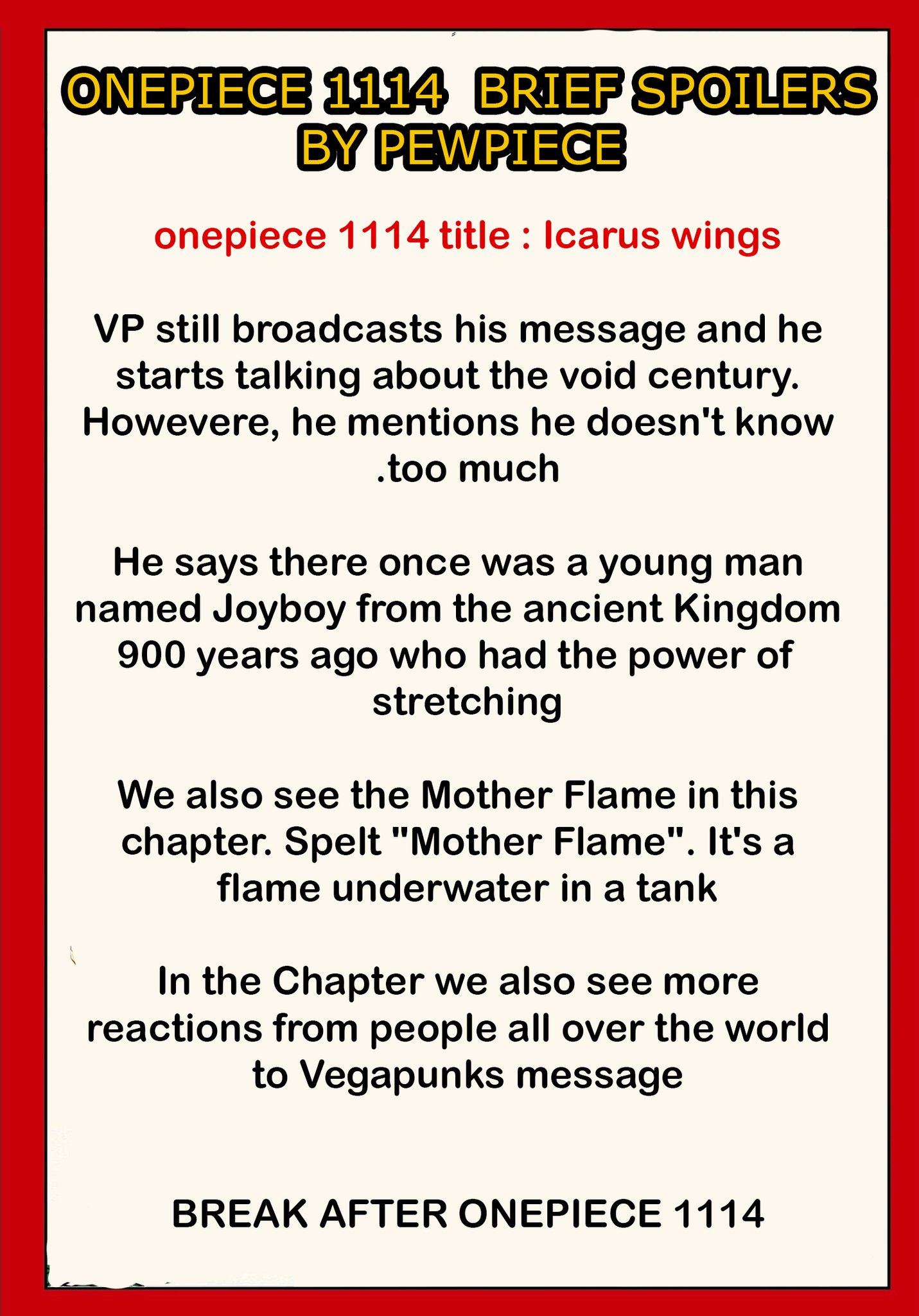 Pew on X: “#ONEPIECE1114 #opspoilers ONEPIECE 1114 BRIEF SPOILERS 