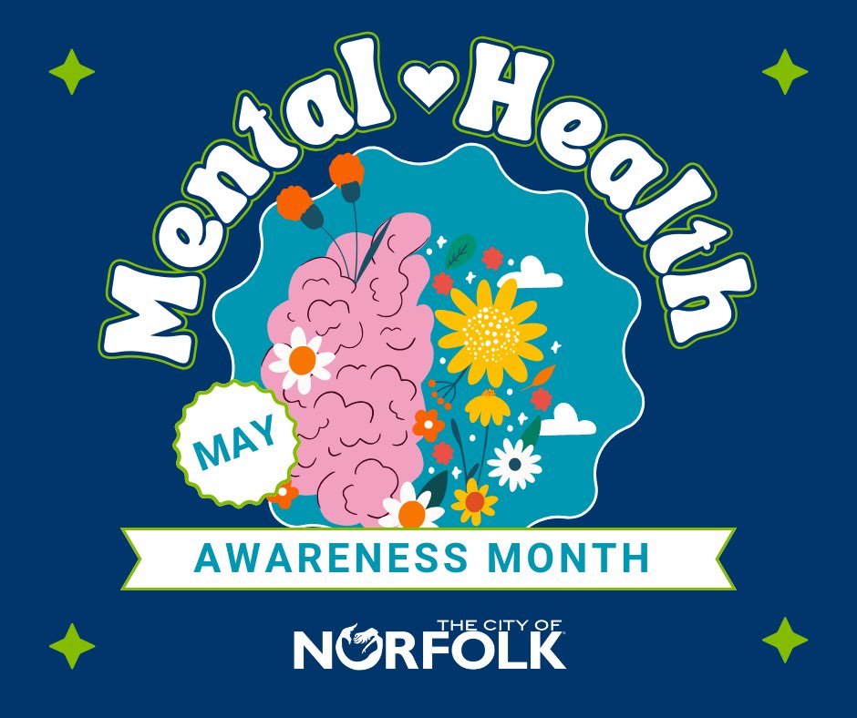 May is #MentalHealthAwarenessMonth & a great reminder to check in with yourself & your loved ones. Remember, it's OK to not be OK! If you or a loved one is struggling or in crisis, dial 988 to connect with mental health emergency resources. (757) 756-5600 norfolk.gov/csb
