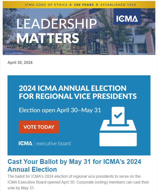 Discover the latest Leadership Matters to cast your ballot for Annual Election. Learn how to improve efficiency and public perception by modernizing your forms. Applications for the Leadership Institute on Race, Equity, and Inclusion are now open. bit.ly/3JLFb7C