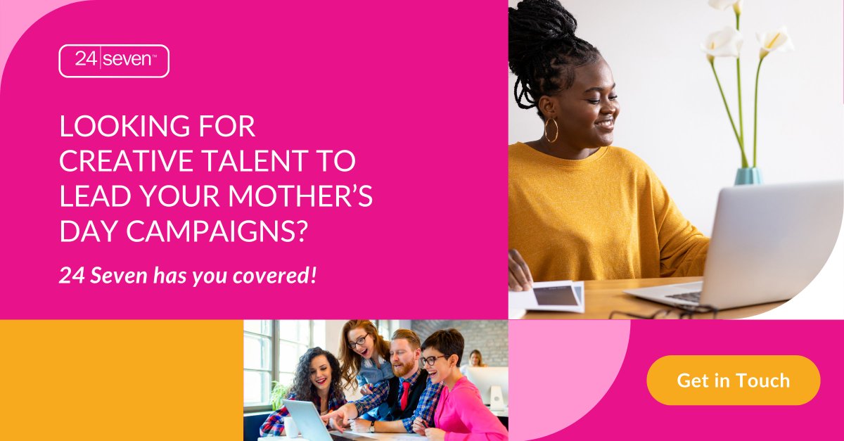 Are you looking for today’s top creative talent to lead your Mother’s Day campaigns? Look no further! 24 Seven connects your brand with industry specific, full-time, and freelance talent to take your creative efforts to the next level. Get started today! bit.ly/3vZcUaA