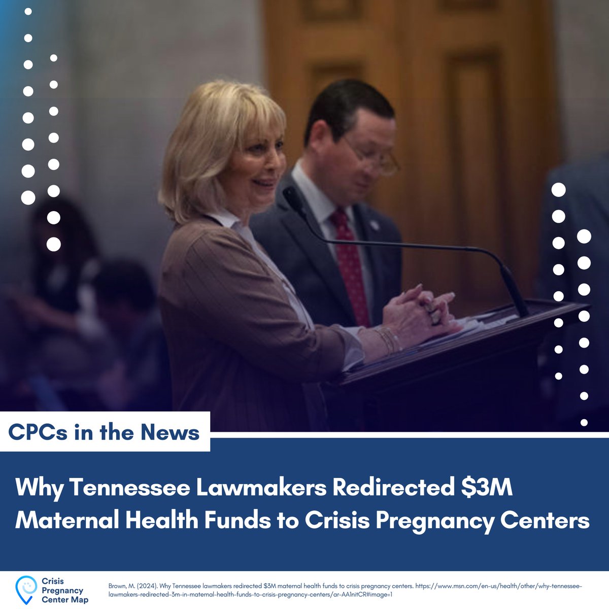 CPCMap's tweet image. A $3M pilot program aimed at improving health outcomes for expectant mothers in #Tennessee, a state with the third worst maternal mortality, will redirect that grant money to CPCs, which are unregulated and do not offer evidence-based services.

Read More: loom.ly/9TnrDDc