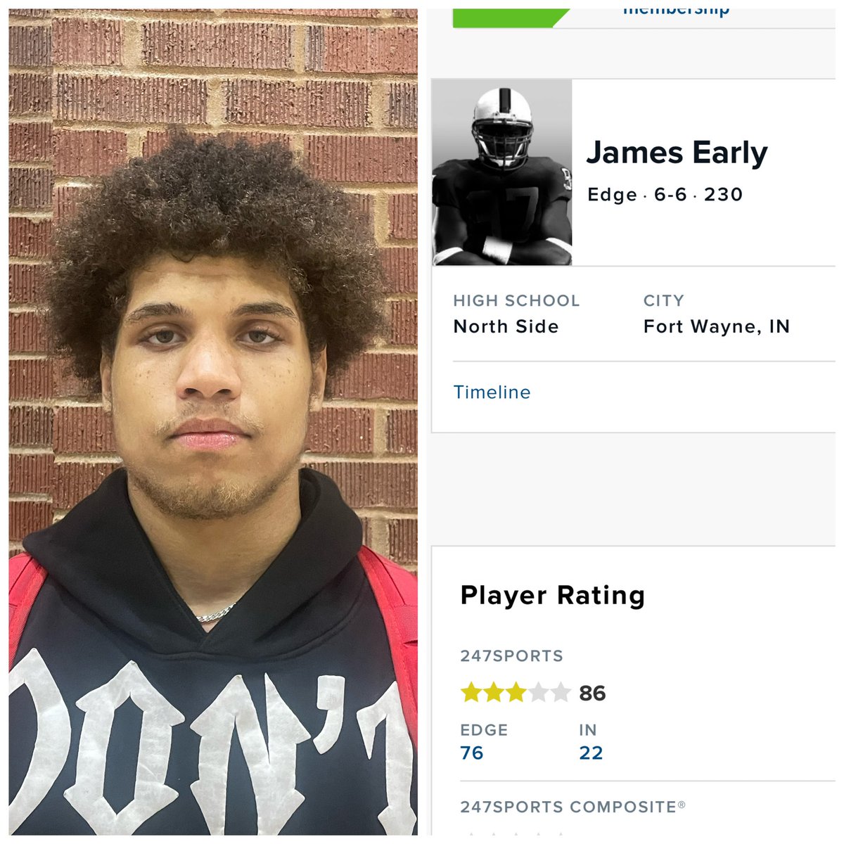 Congratulations James! Well deserved 3-Star ranking from @247sports @AllenTrieu @jamesearly133 @FW_NorthSideFB keep working!