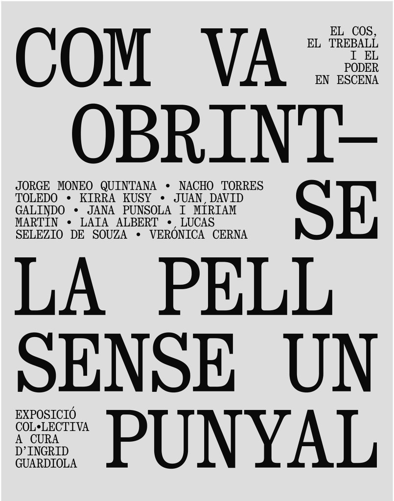 Aquest any faig de comissària de l'@Embarrat (la part expositiva), que tenia com a tema proposat pel propi festival 'El poder'. Una es fixa en les coses que li interessen: el cos, el treball i el poder en escena. El títol és un verset de l'Andreu Vidal. embarrat.cat