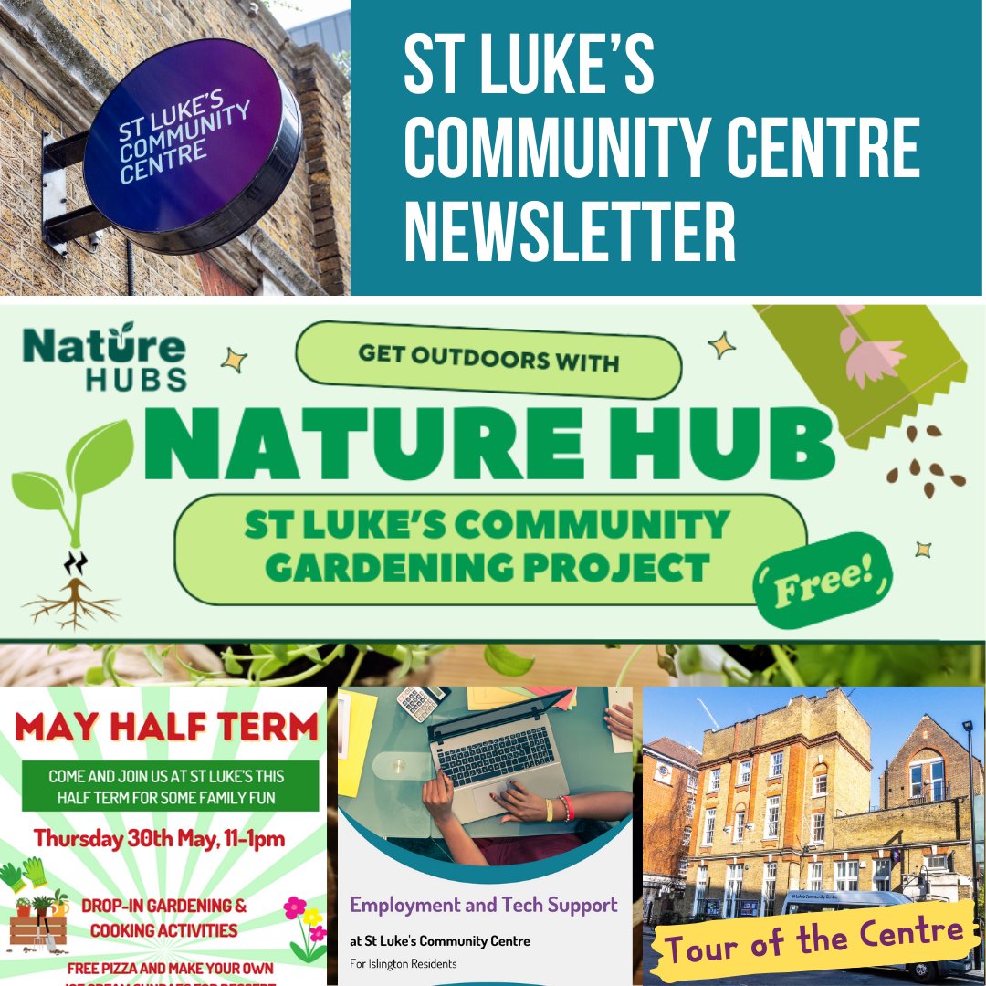 News & events for May at St Luke's! Read our latest newsletter and join in with our community gardening, cookery school classes, digital support and community lunch. Read more: ow.ly/gLkb50RtqWC
#familyactivities #kidsactivities #communitycentre #southislington