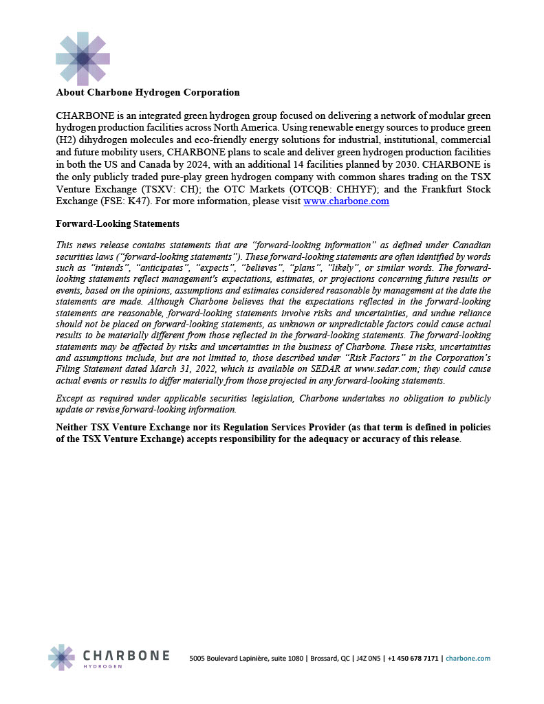 CHARBONE HYDROGEN ANNOUNCES 2023 
                     FINANCIAL RESULTS
#Charbone #CharboneHydrogen #CharboneHydrogenCorporation #HydrogeneQuebec #GreenHydrogen #HydrogenEconomy #HydrogenCanada #HydrogenUSA #CharboneHydrogen #Hydrogen #Hydrogene