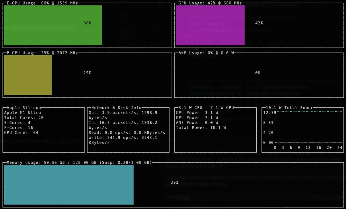 这是我见过最简洁的 top：mactop，一个适用于 Apple silicon 芯片的终端监控工具，提供实时显示 CPU 和 GPU 使用情况、E 核和 P 核、功耗以及其他系统指标。使用 Go 语言编写(代码少于 1,000 行），支持所有 Apple Silicon 型号。github.com/context-labs/m…