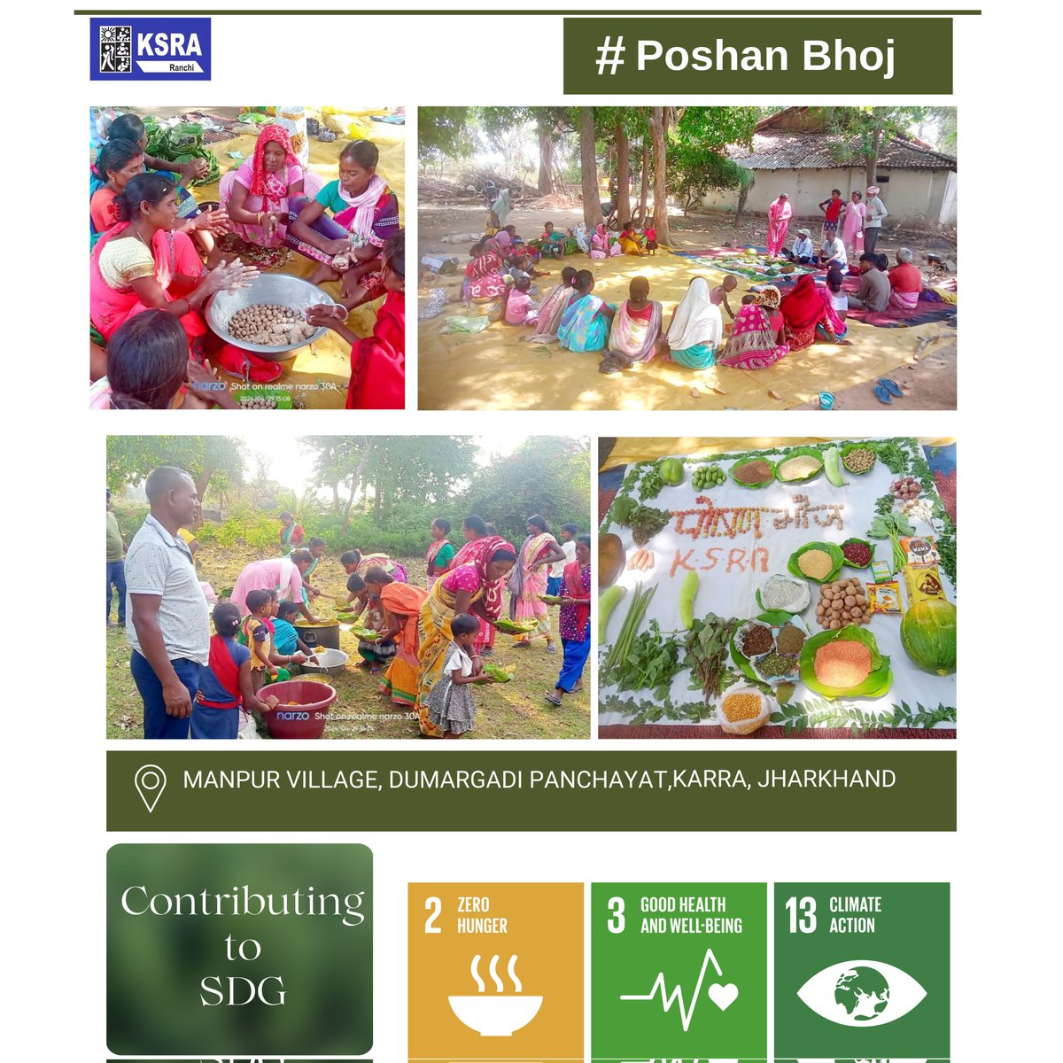 At Manpur Village of #Dumargadi Panchayat, #KSRA facilitated Poshan Bhoj using #locallygrown ingredients to revive #traditional #nutritious #food and well balanced #diet from easily accessible food grain and plants.
Contributing to #sustainabledevelopmentgoals
#SDG2
#SDG3
#SDG13