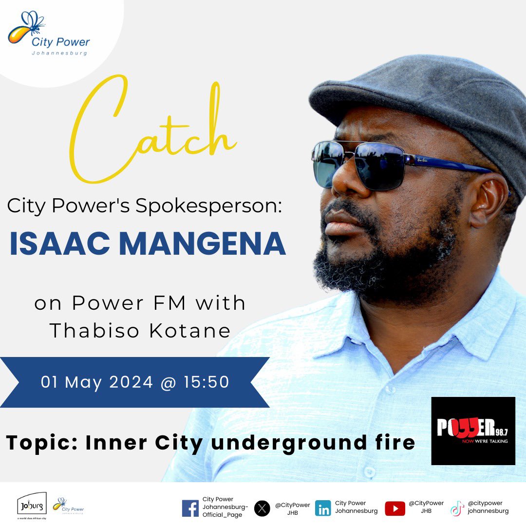 #CitypowerEngages #InnercitySDC Catch City power’s spokesman Issac Mangena on Power FM at 15:50 . ^NN