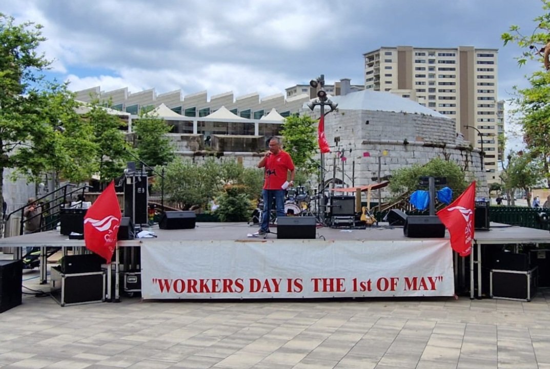 The rain has cleared for Unite's May Day rally at Campion Park. The union has renewed its call for a living wage.