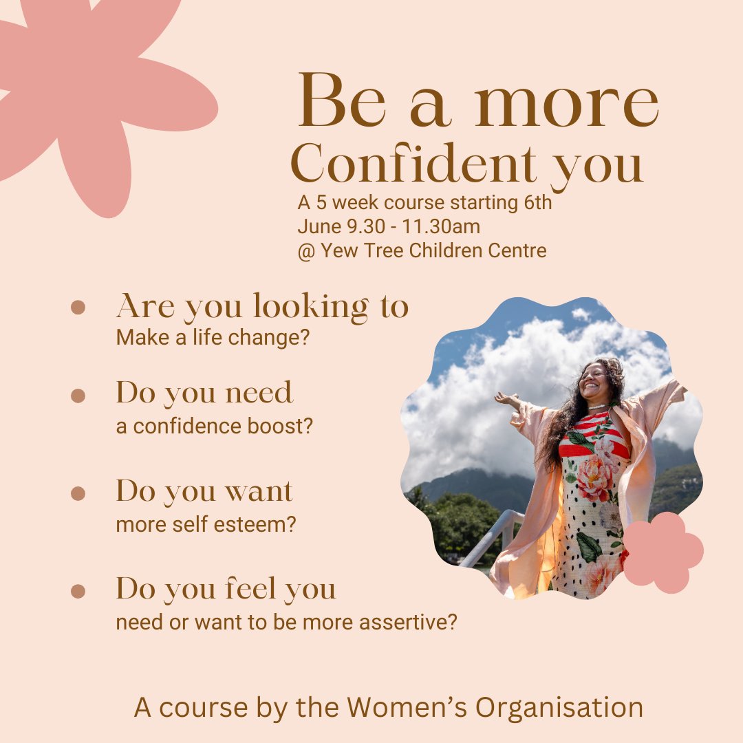 We have another brilliant course coming to Yew Tree Children Centre. Be a more confident you is organised by The Women's Organisation. This course needs to booked and has limited creche places available. Call 0151 296 7950 #womensorganisation #childrencentre #familyhubs #yewtree