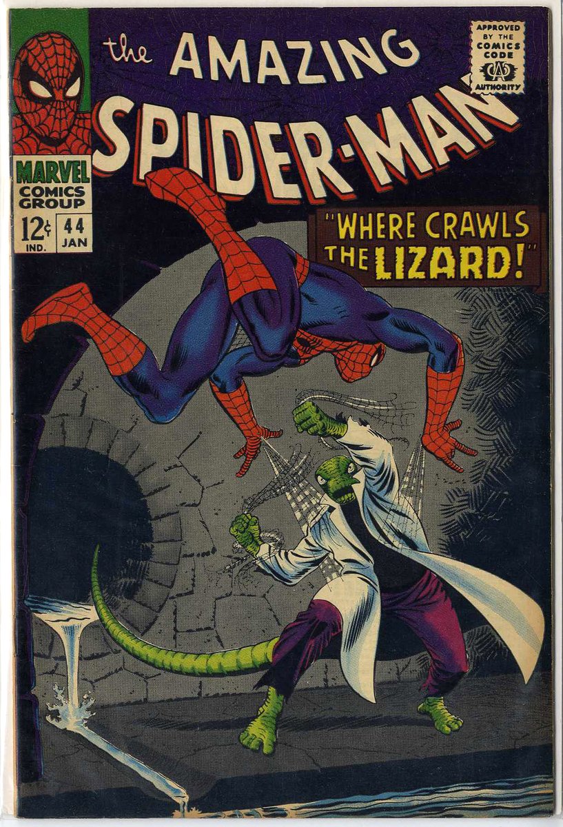 #AmazingSpiderMan #TheLizard #JohnRomitaSr My copy of THE AMAZING SPIDER-MAN #44, featuring the 2nd appearance of the Lizard! John Romita had only been drawing the title since issue #39, but by this point, he began establishing his own beat as a penciler.