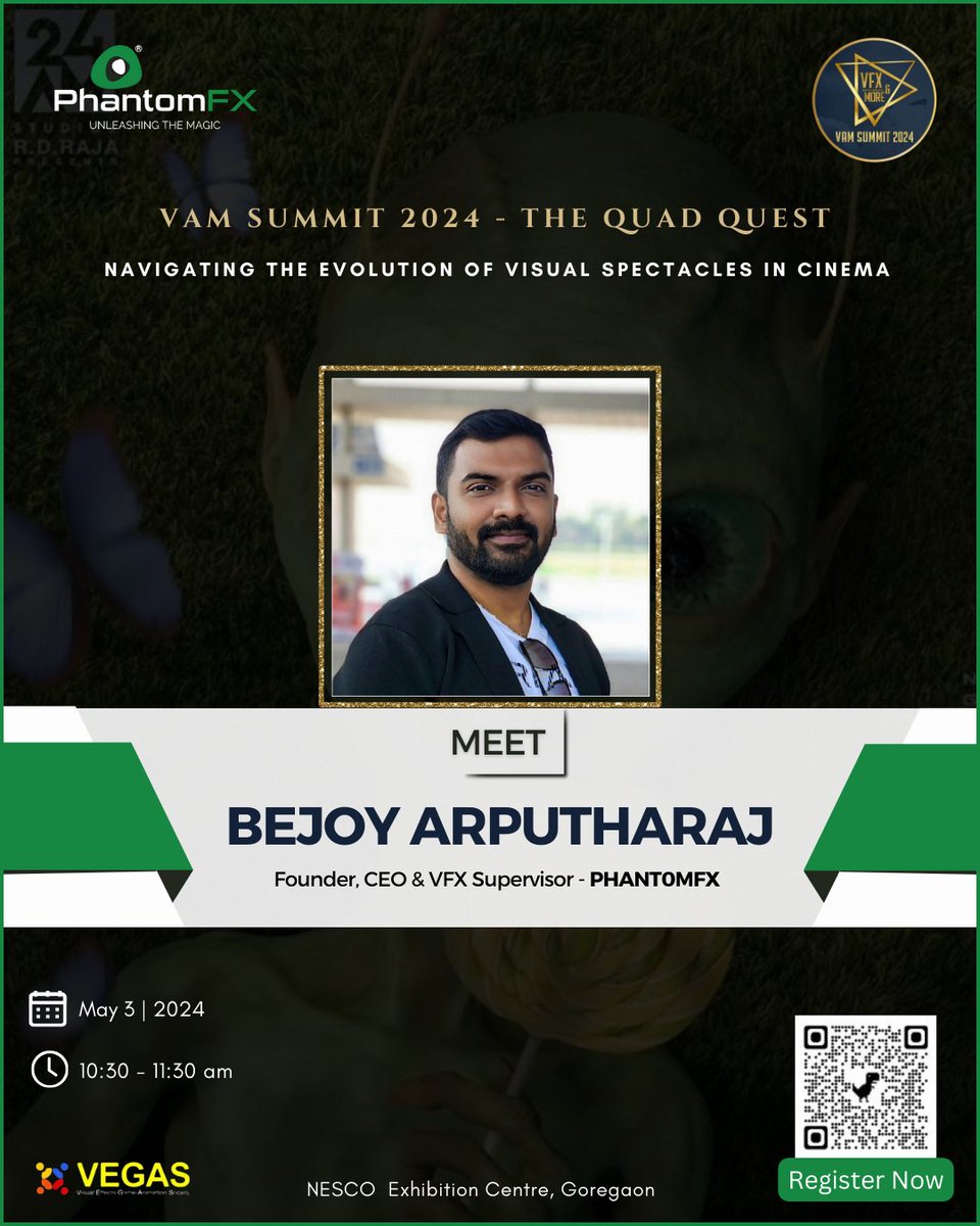Bejoy Arputharaj, our visionary Founder, CEO & VFX Supervisor, invites you to take a captivating glimpse at 'Navigating the evolution of visual spectacles in cinema' at #VAMSummit 2024! 💡 See you at the event!🌟 #PhantomFX #VFX #GetPhantomed #Phantomites #VEGAS