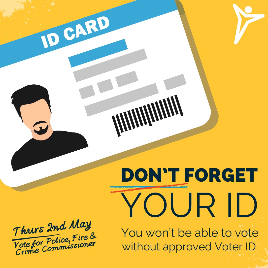 Tomorrow is your opportunity to elect your local Police, Fire and Crime Commissioner - don't miss out because you forgot your ID! For a list of approved forms of ID, visit: gov.uk/how-to-vote/ph…