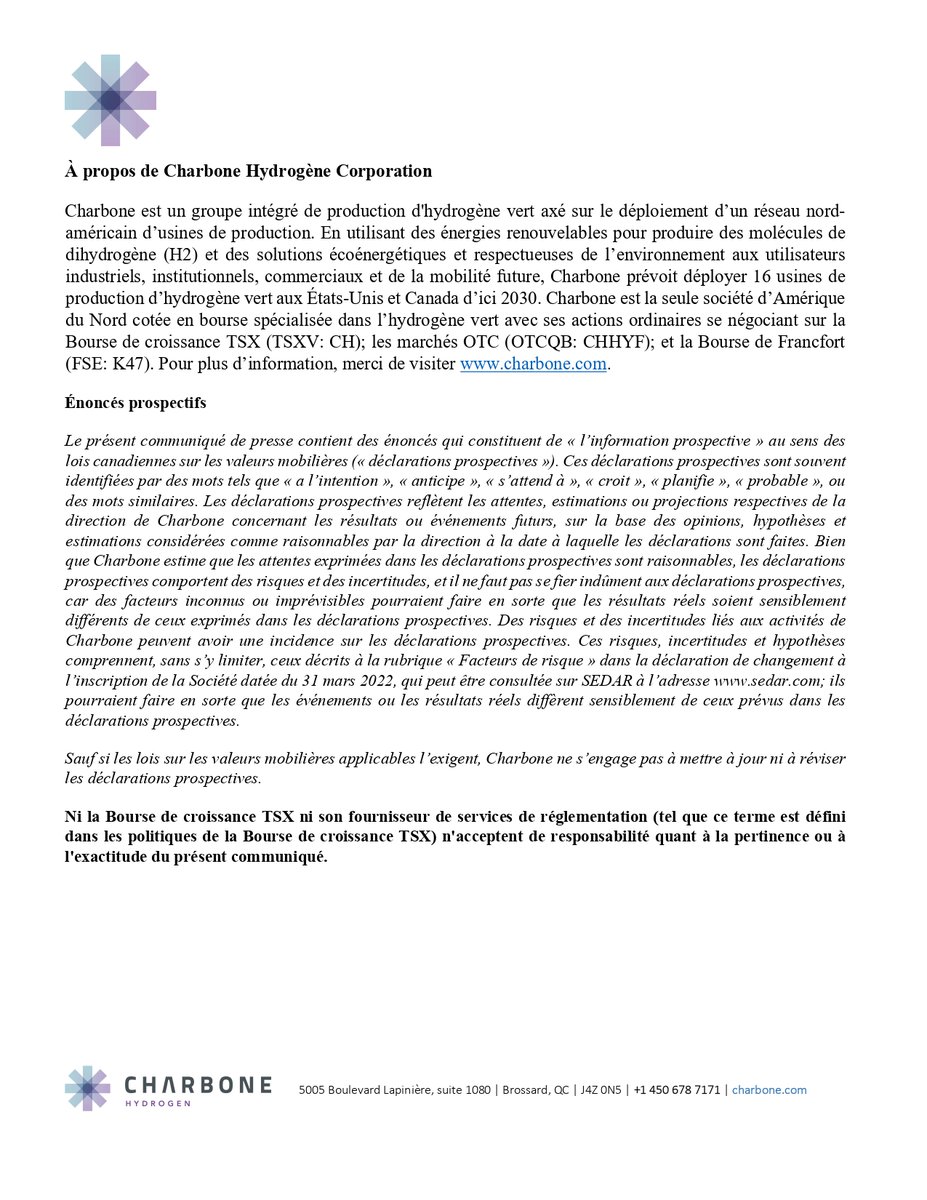 CHARBONE HYDROGÈNE ANNONCE LES RÉSULTATS FINANCIERS 2023

#Charbone #CharboneHydrogen #CharboneHydrogenCorporation #HydrogeneQuebec #GreenHydrogen #HydrogenEconomy #HydrogenCanada #HydrogenUSA #CharboneHydrogen #Hydrogen #Hydrogene