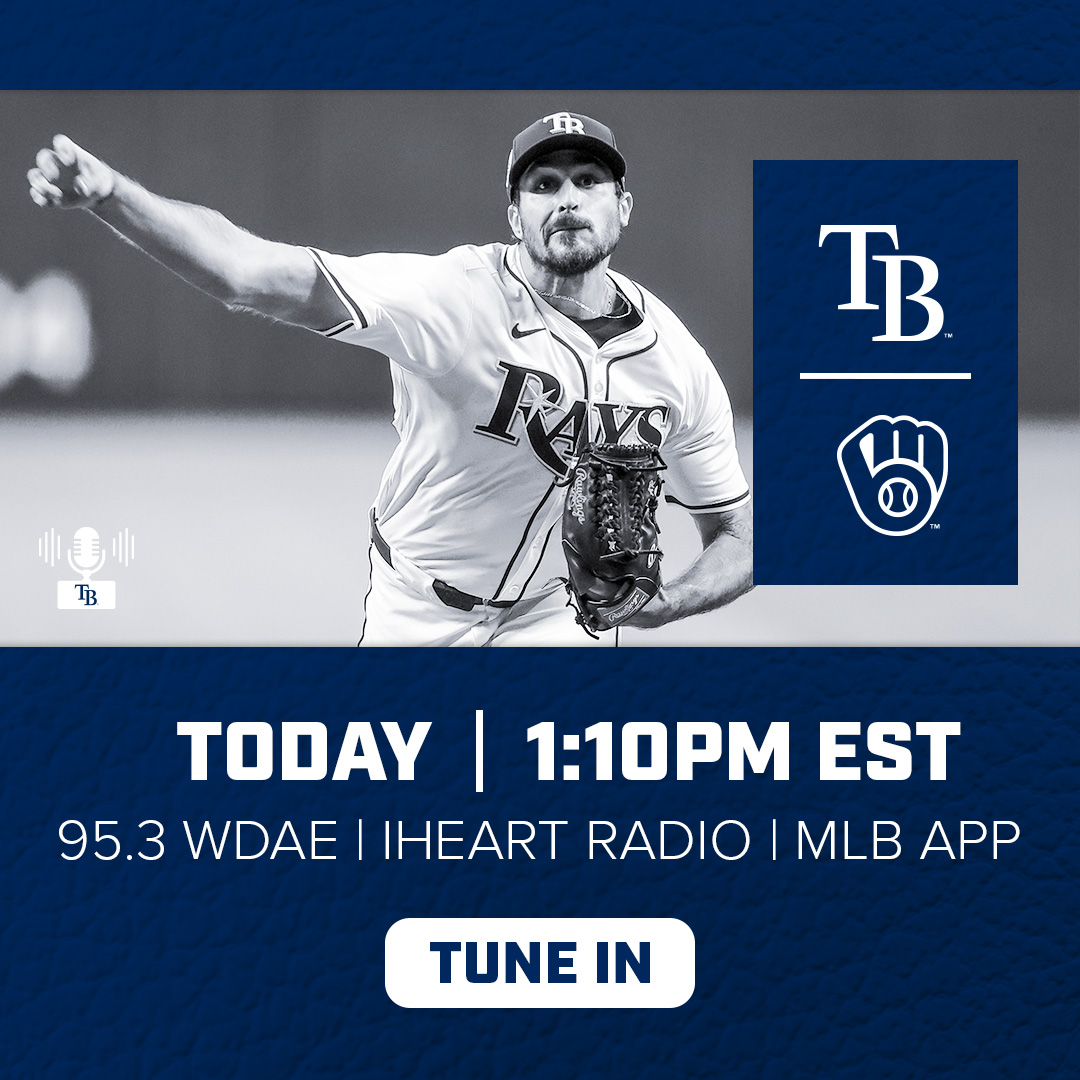 Zach Eflin gets the ball this afternoon as the #Rays look to take the series from the Brewers! Our coverage begins at 12:30 p.m. on the pregame show with @ChrisAdamsWall. Then @neilsolondz and @DougWaechter10 bring you all the action from Milwaukee on @953WDAE!