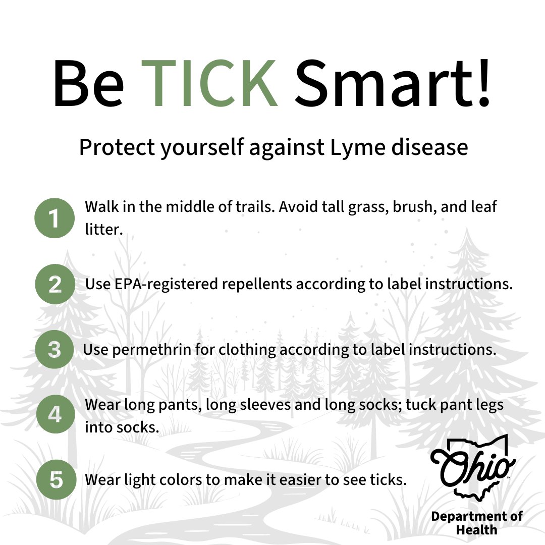 Did you know that Lyme disease is the most commonly reported tickborne disease in Ohio? The best way to prevent tickborne diseases is to prevent tick bites. Check out our website for more tips to keep you, your family, and your four-legged friends safe 👉🏽 Ohio.gov/tick