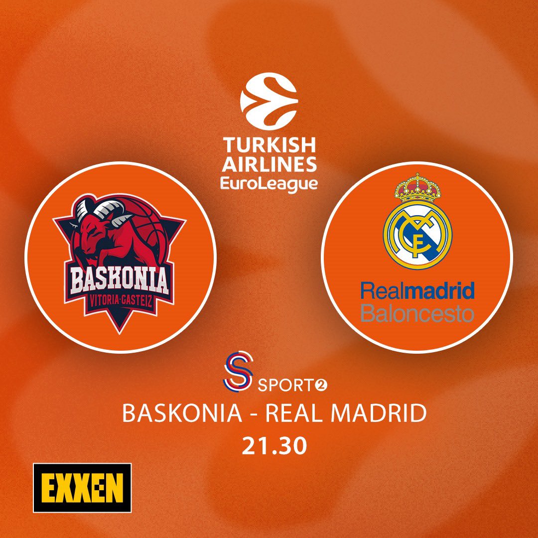 'Baskonia - Real Madrid' karşılaşması bu akşam 21.30'da S Sport 2'den canlı yayınla EXXEN'de.