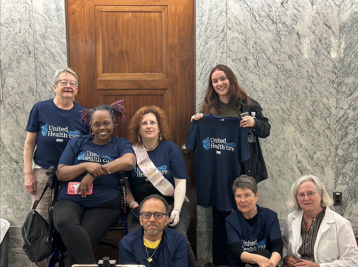 We're joining @PplsActionInst @PNHP at this morning's @SenateFinance hearing with UnitedHealth Group CEO Andrew Witty to protest UHG's delays and denials of the care patients need! #UnitedHealthDeniesCare