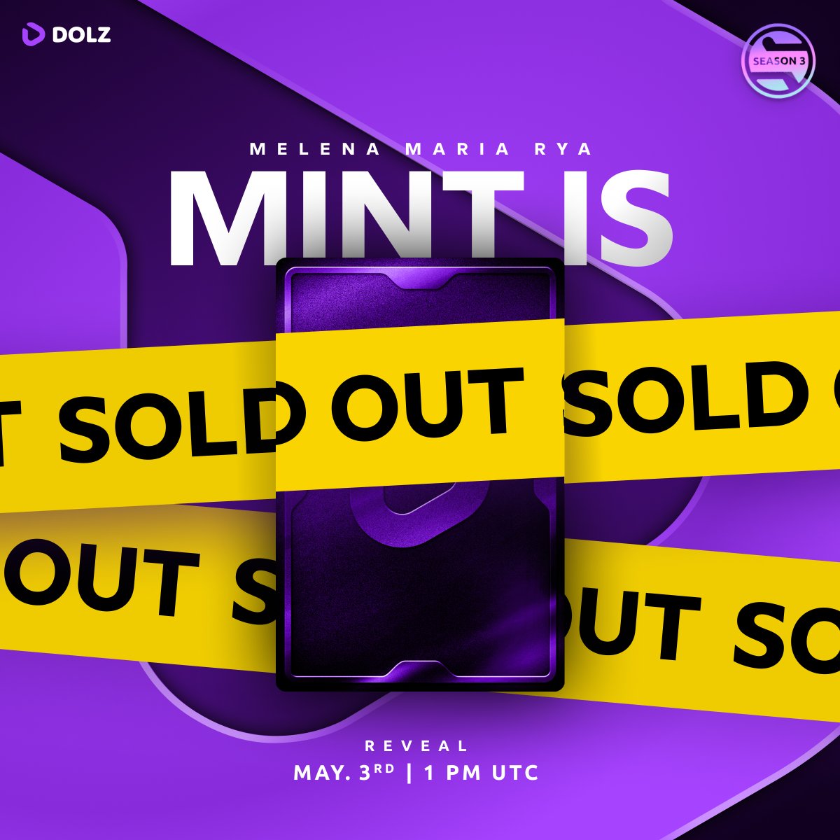 SOOOOOLD OUT! Again. REVEAL | May 3rd at 1 pm UTC. @MelenaMariaRya_’s XR Card has been SOLD OUT within 1 MINUTE. Trade your #NFTs on the brand-new DOLZ NFT Marketplace.💜
