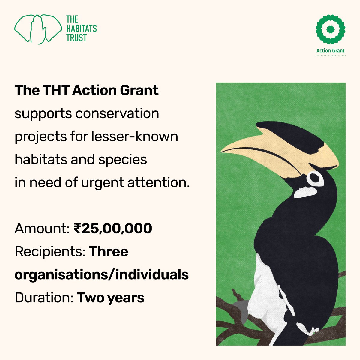 #THTGrants | The THT Action Grant is given annually to three recipients for protecting endangered species and habitats via hands-on conservation efforts. Check thehabitatstrust.org/grants.php P.S: The portal opens next week! #THTGrants2024 #TheHabitatsTrustGrants  #THTActionGrant