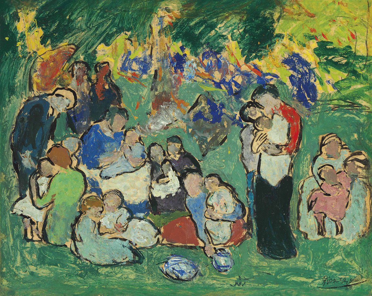 Pablo Picasso
Enfants dans le jardin du Luxembourg
signed 'Picasso' (lower right)
Oil on paper laid down on panel
12 5/8 x 15¾ in. (32 x 40 cm.)
Painted in Paris, 1901

Unusual for Picasso, no?
Thoughts? 
@artdetective
@KellyCrowWSJ
@deborahsolo 
@MaryMWalsh
