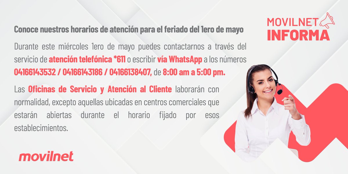 Este 01 de mayo conéctate con Movilnet desde tu celular. Disfruta de nuestro servicio de Atención Virtual, vía WhatsApp o llama al *611 desde donde quiera que te encuentres. Conecta, Descubre, Comparte con la mejor señal.