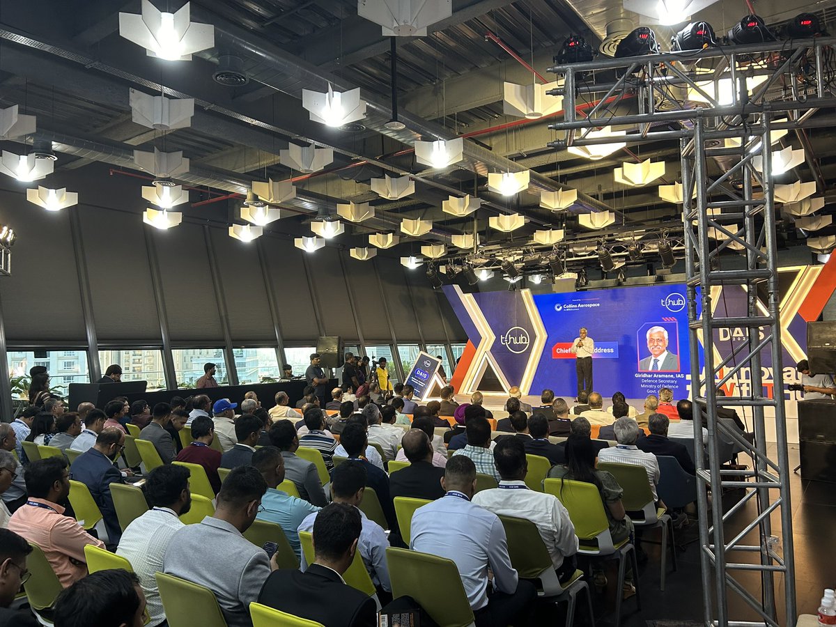 At today’s Defence & Aerospace Innovation Summit at @THubHyd, Shri Giridhar Aramane, IAS, Defence Secretary, Ministry of Defence, Govt of India, speaks on pertinent issues such as private sector participation, procurement of materials and goods, and the long-term value of iDEX.