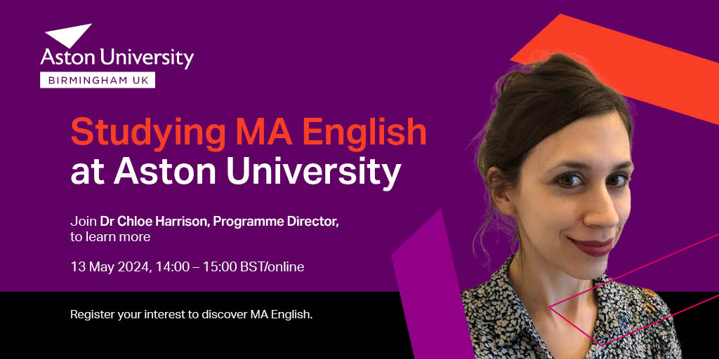 🗣️Are you interested in studying MA English? Join our upcoming webinar with Programme Director, Dr @ChloeELHarrison as she explores the course and discusses opportunities that are open to our postgraduate students. Register👉bit.ly/44pGkeO