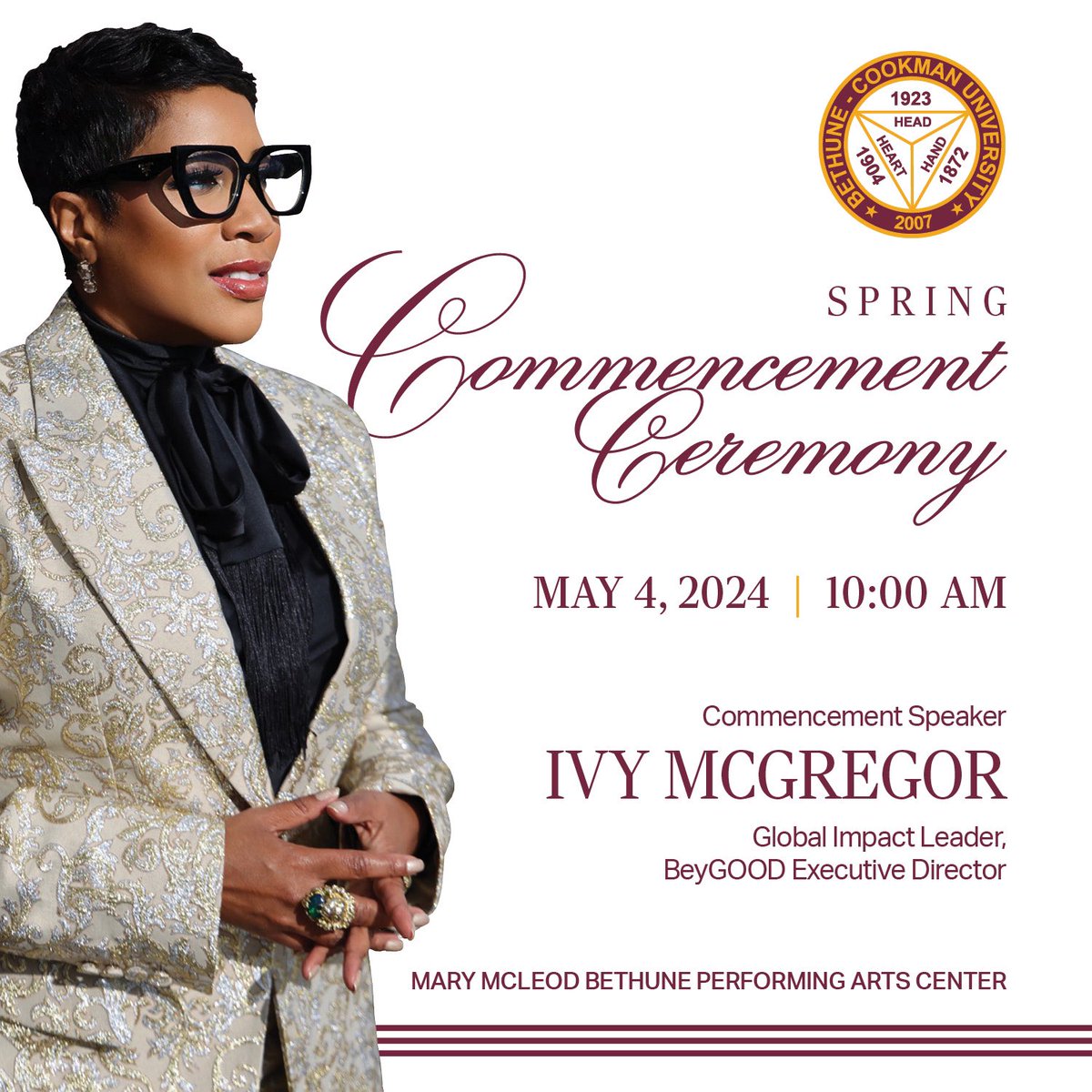 Today marks the much-awaited beginning of the three-event, multi-day celebration of commencement activities at Bethune-Cookman University! The processional for Consecration begins today at 6:00 PM. The program is to follow 6:30 PM. 

For more: bit.ly/3Wo505o