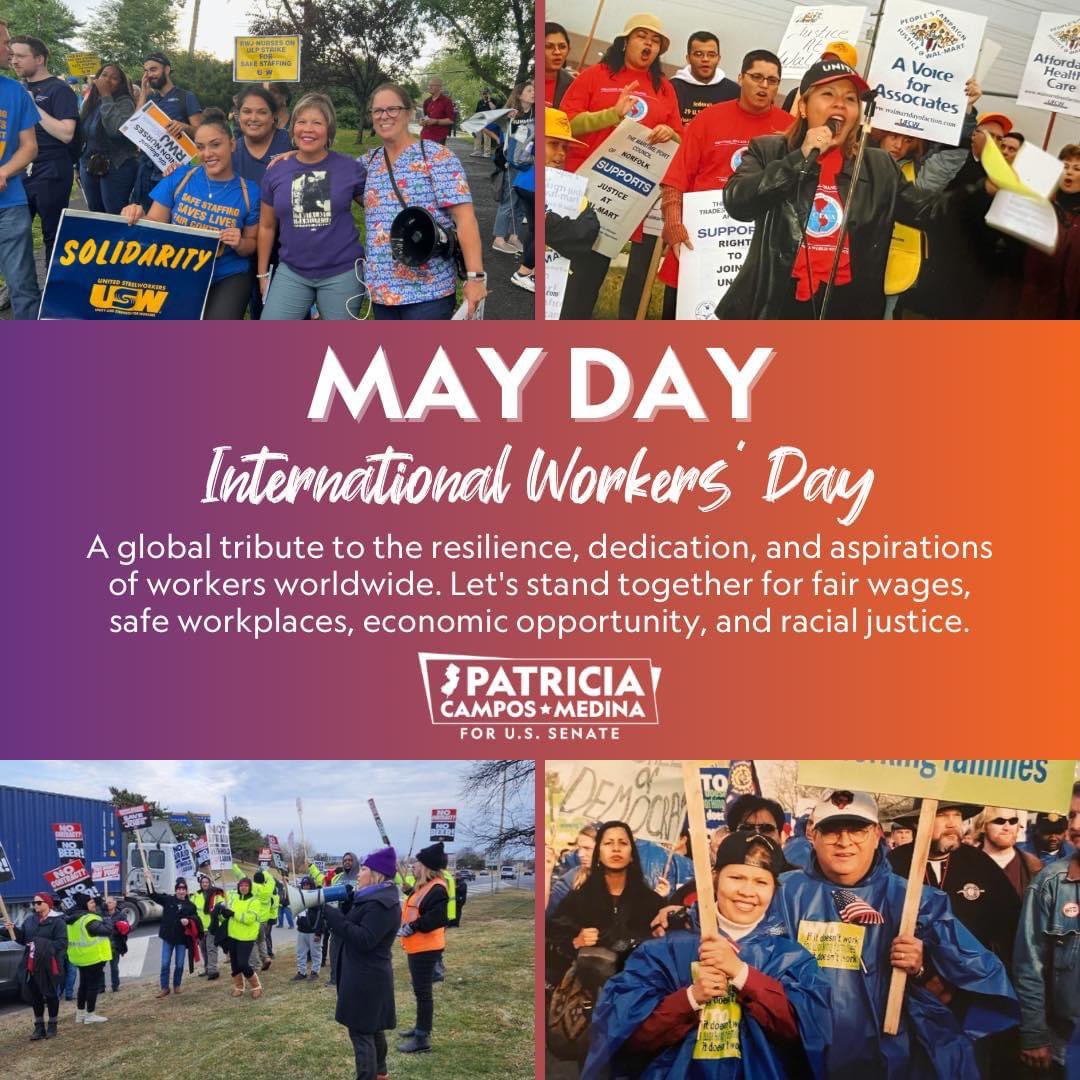 On #MayDay2024 I salute all workers standing up for their rights and their unions. Vote on June 4th for the working families and union champion @Patricia4NJ Si Se Puede!