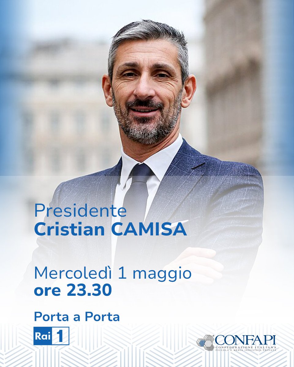📺
Questa sera il Presidente Confapi @CristianCamisa sarà ospite di Bruno Vespa a Porta a Porta.

#confapi #tv #imprese #portaaporta